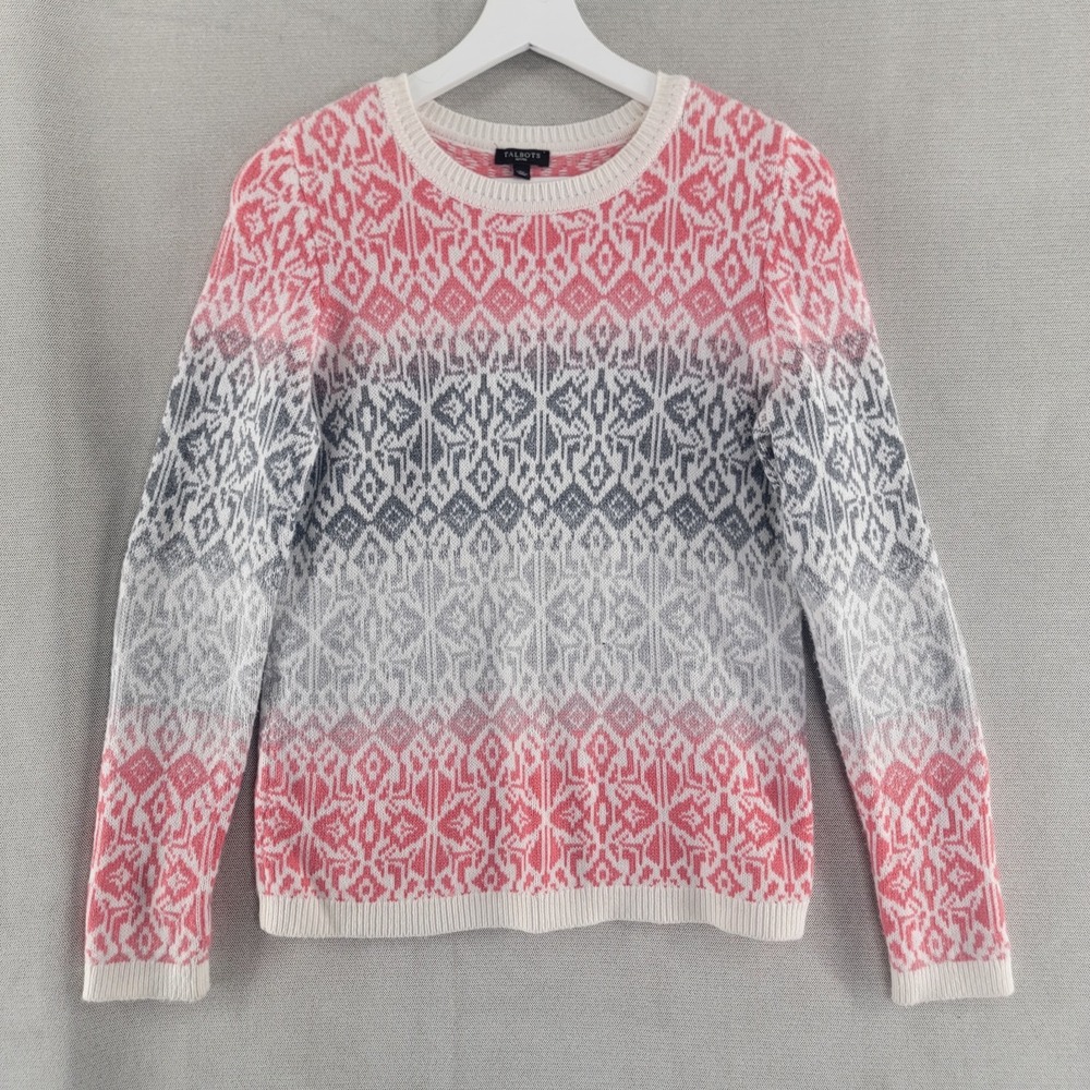 Talbots Fair Isle Sweater Nordic Lambswool Blend Pullover Womens Small Petite